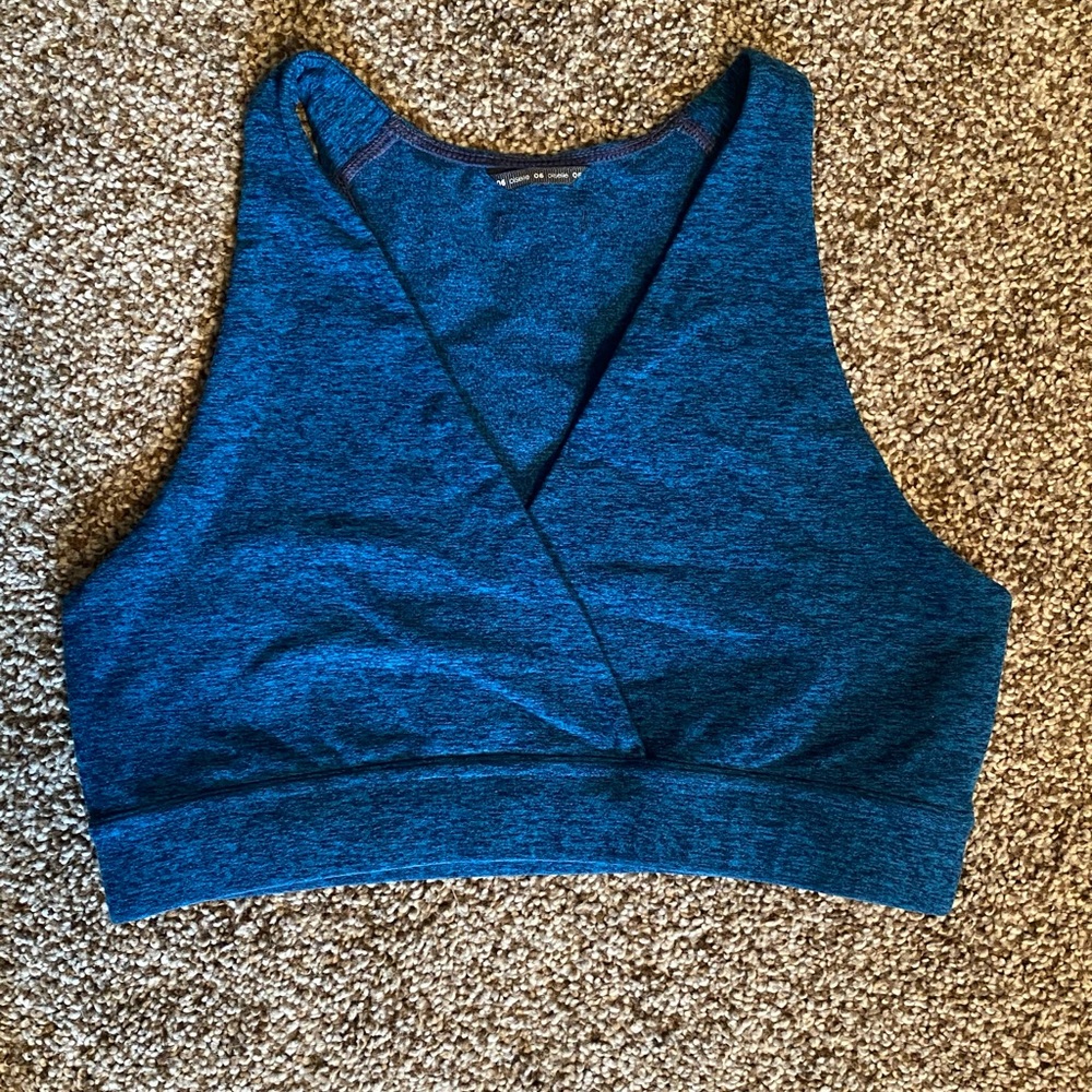 Oiselle V-neck Sports Bra Size 6 Heathered Turquoise